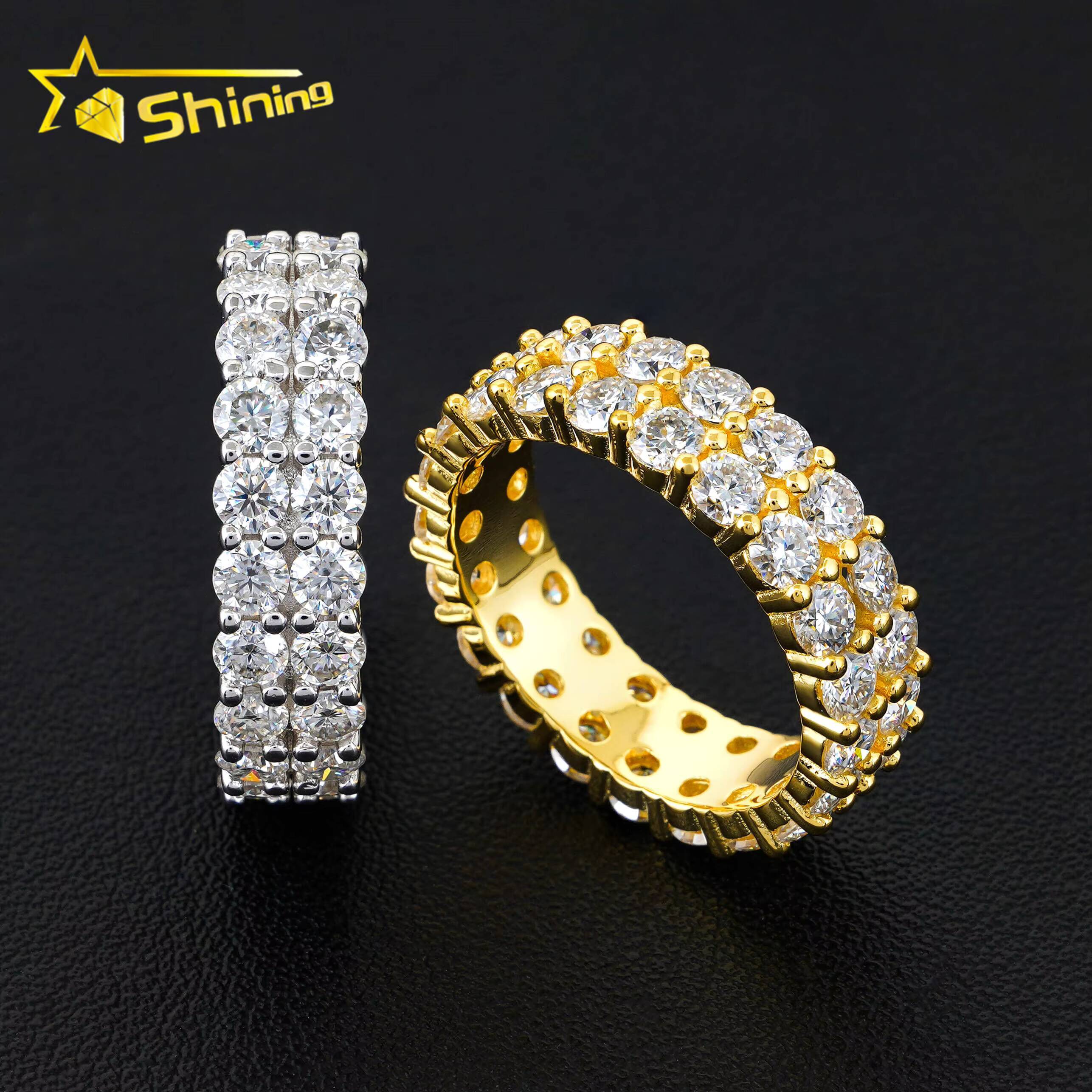 GRA Certificated 925 Sterling Silver 2rows Design Eternity VVS Moissanite Ring Custom Women Wedding Engagement Band Rings