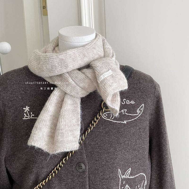 Milky White Mini Solid Color Korean Student Whitening Autumn Winter Warm Scarf Women's Blue