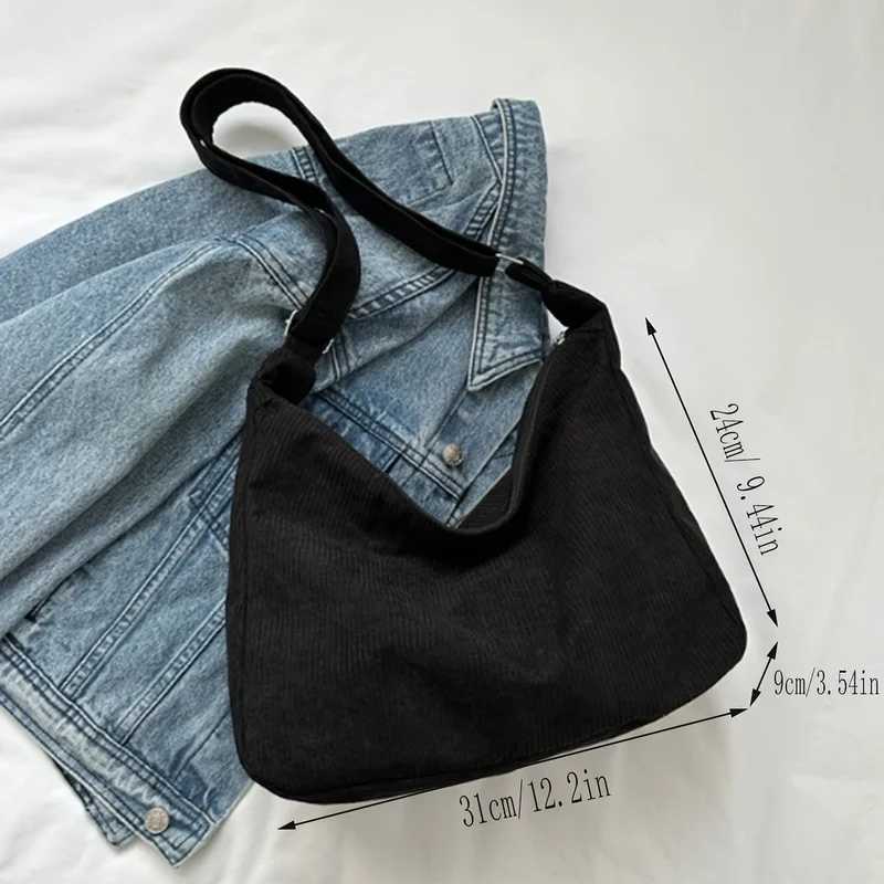 Japanese Style Corduroy Tote Bag Large Capacity Casual Shoulder Bag for Commute College 1PackW251028