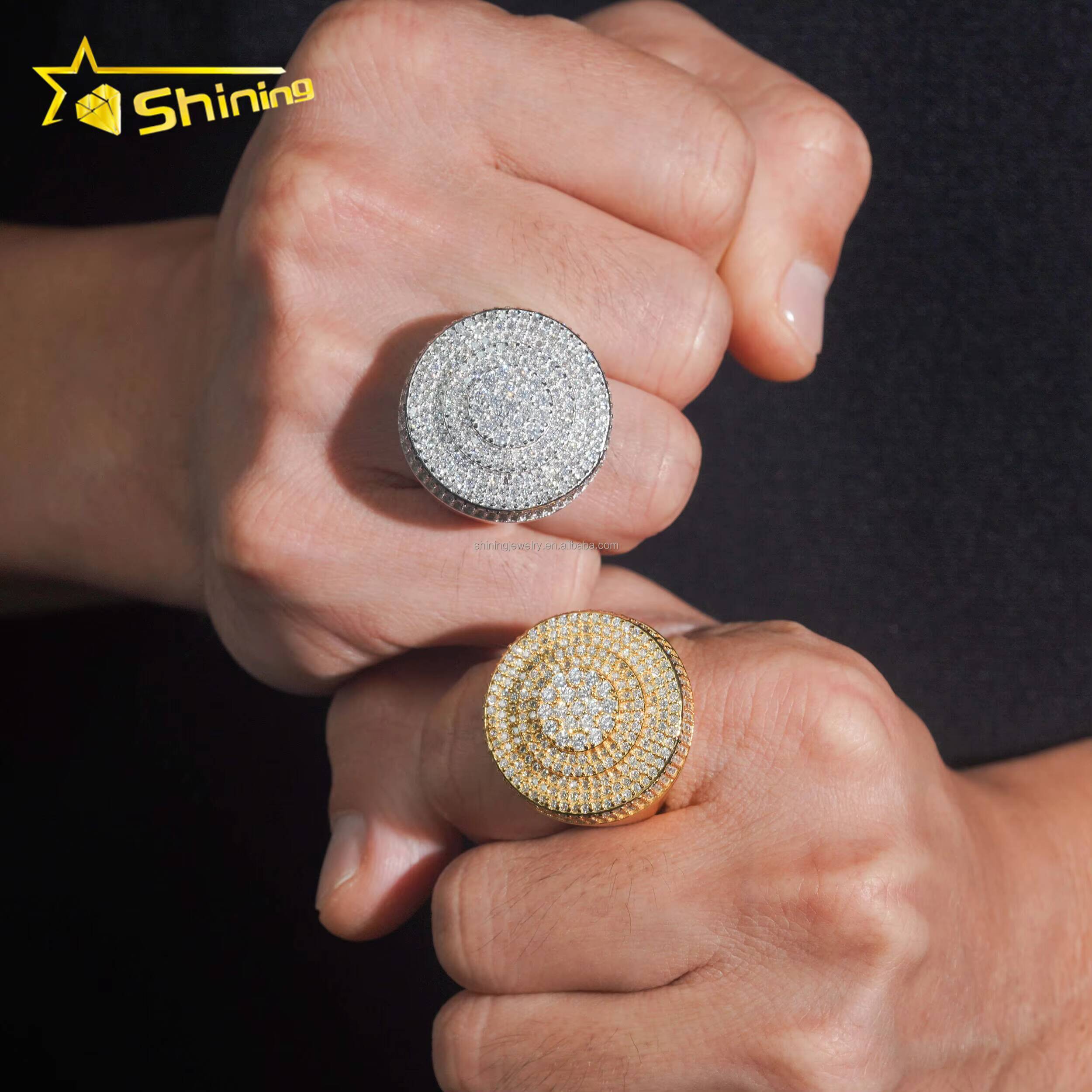 Bulk Stock Fire Man Gift Jewelry Luxury Hip Hop Hot Selling S925 Solid Silver Fully Iced Out FL Moissanite Diamond Round Ring