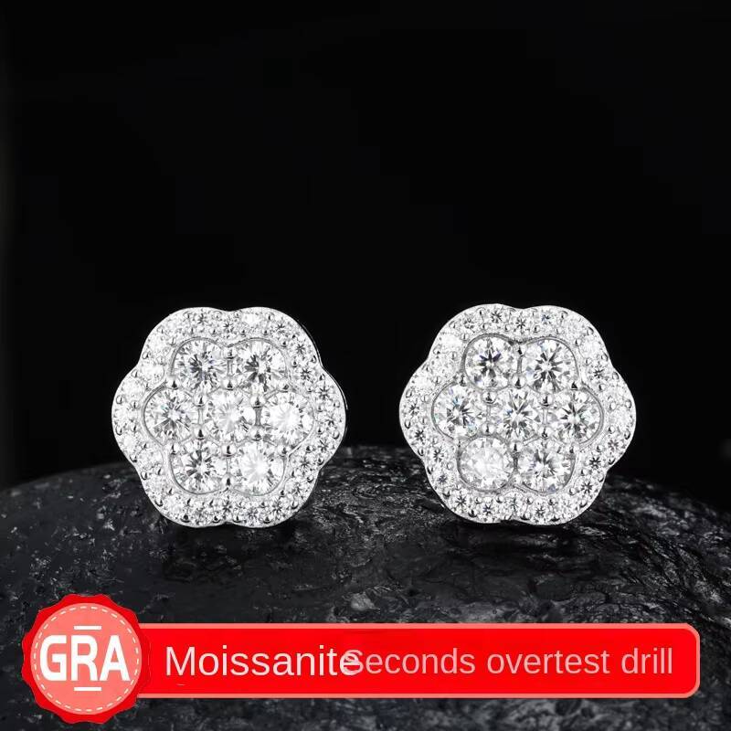 S925 Silver Moissanite Earrings HighGrade Hexagonal Flower Design FourSeason Fashion Jewelry for Men and Women
