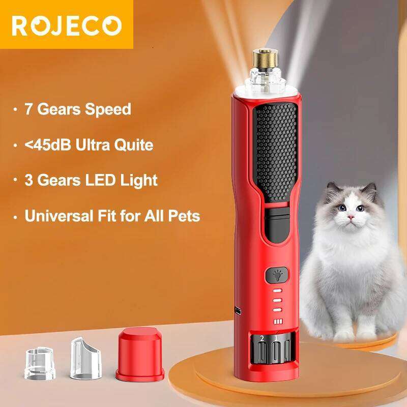 ROJECO Pet Electric Rechargeable Dog Paw Grooming Clipper LED Light 7 Speeds Adjustable Cat Claw Nail Grinder