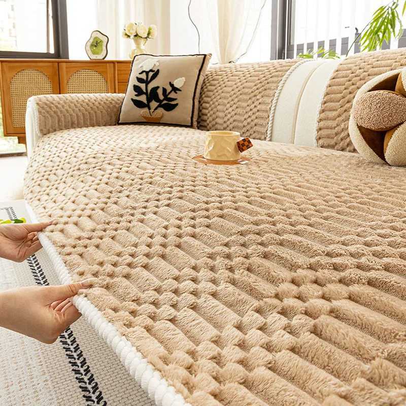 Thickened Faux Rabbit Fur Soft Sofa Cover Keep Warm AntiCat Scratching Sofa Protector Autumn and Winter Sectional Seat Cushion C251028