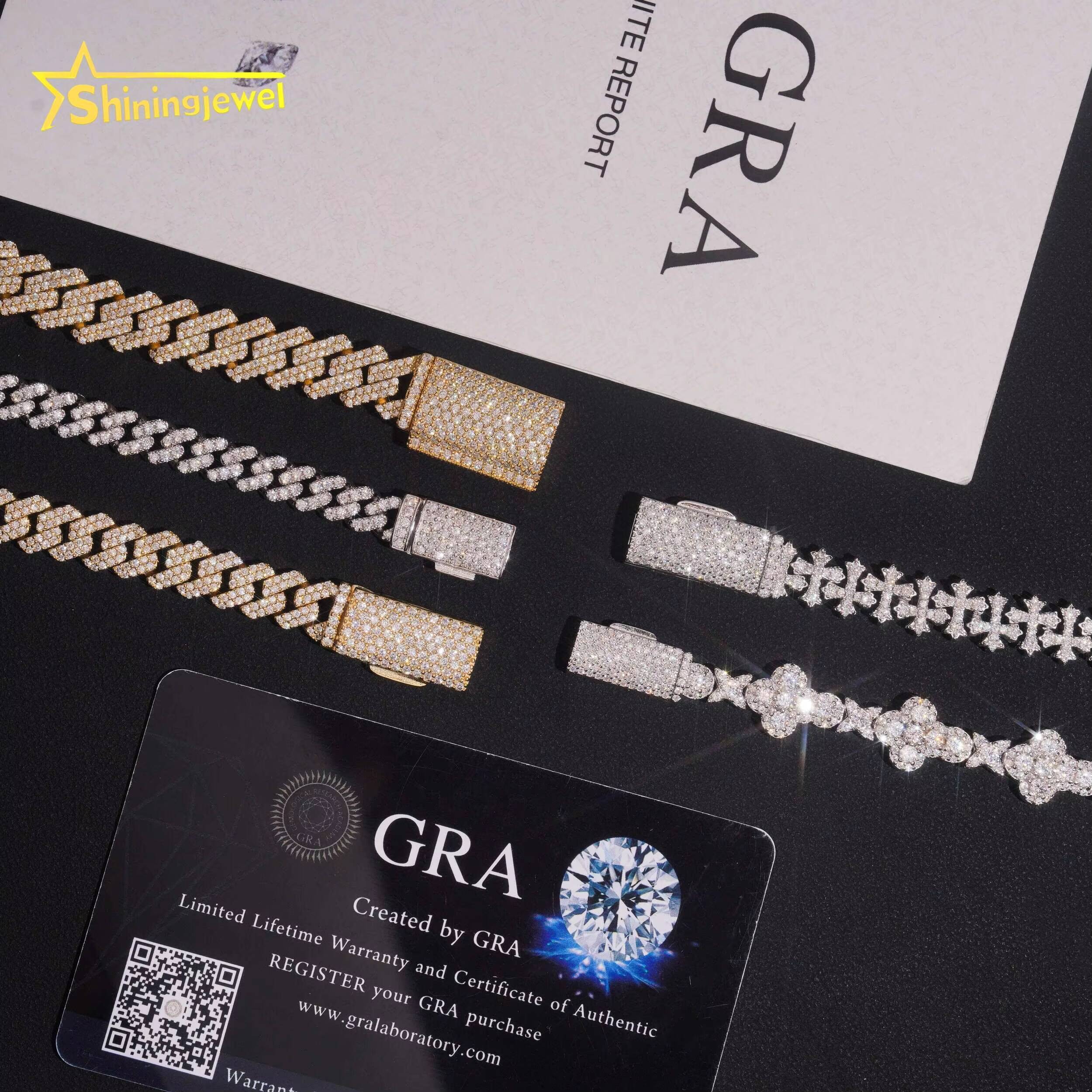 Hot Sale Iced Out Cuban Link Bracelet 925 Sterling Silver Gold Plated Pass Diamond Test VVS Moissanite Cuban Bracelet