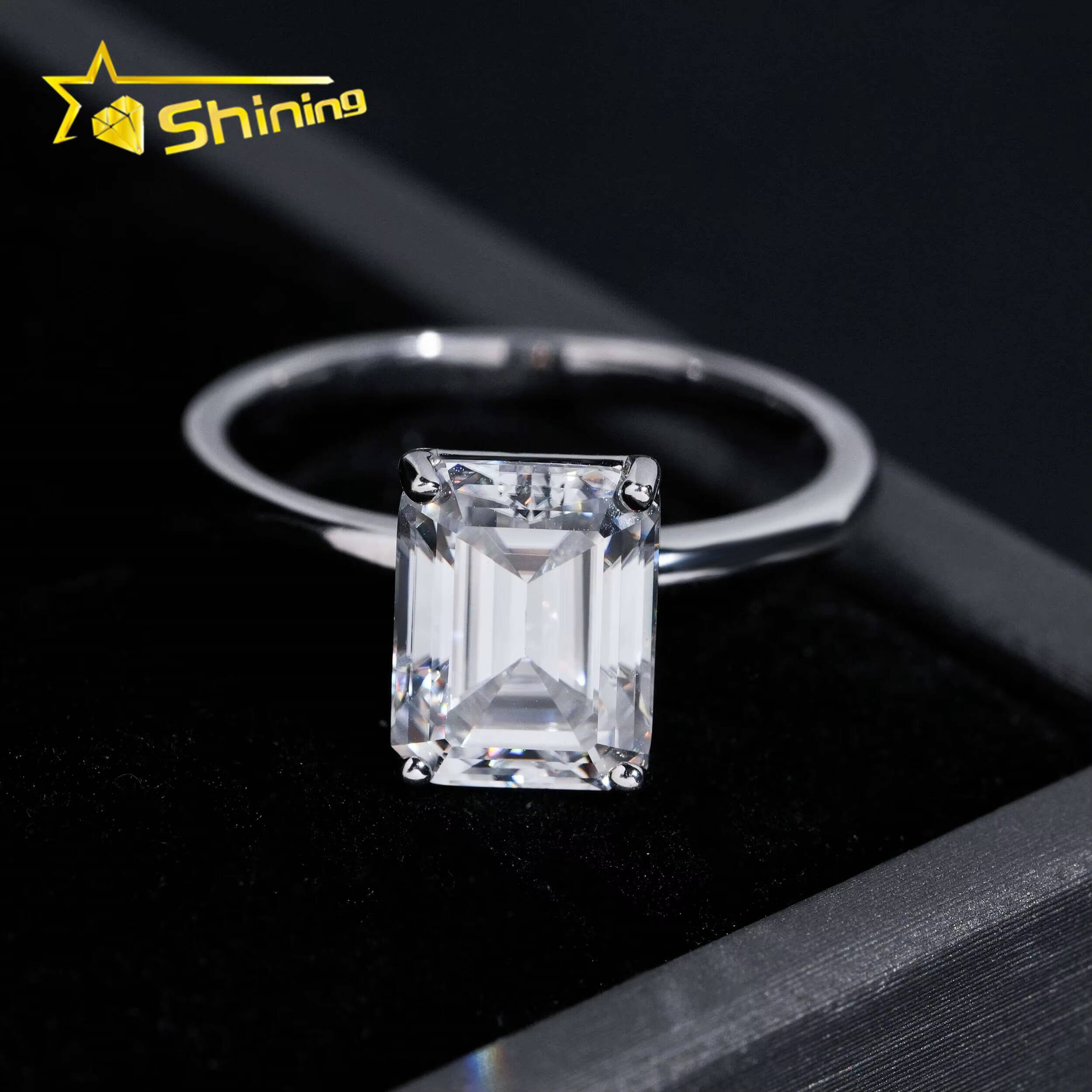 Pass Diamond Tester Luxury S925 Sterling Silver Emerald Cut VVS Women Engagement Wedding Moissanite Diamond Ring