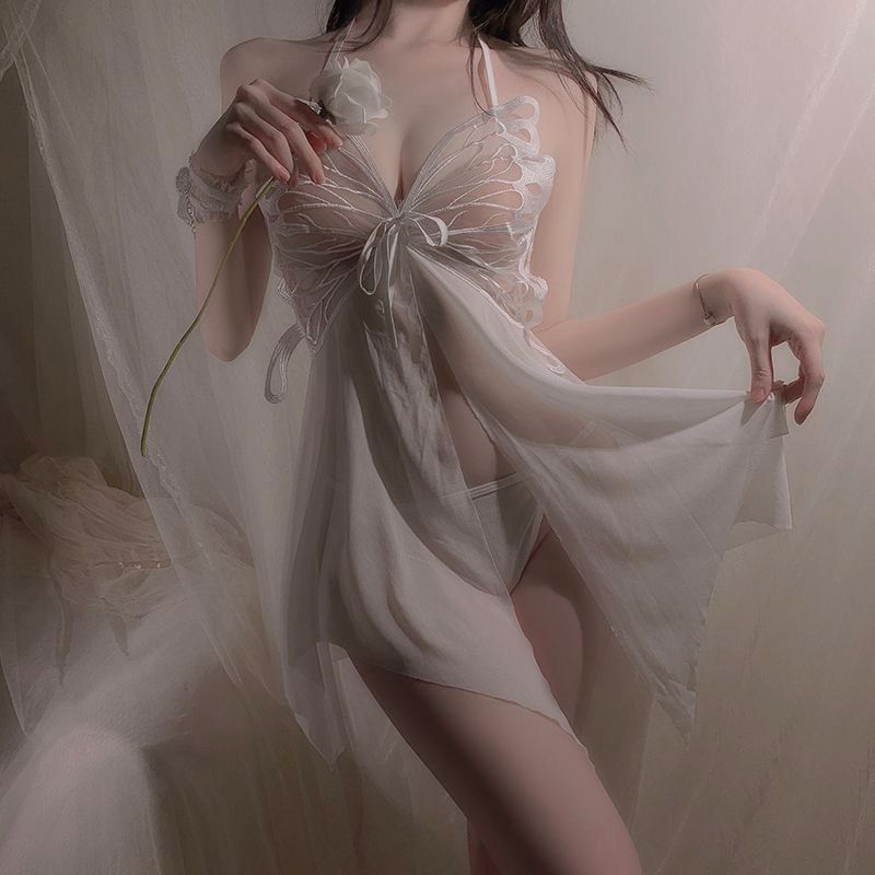 Hot selling sexy butterfly nightgown with suspender nightgown for women's home sleepwear