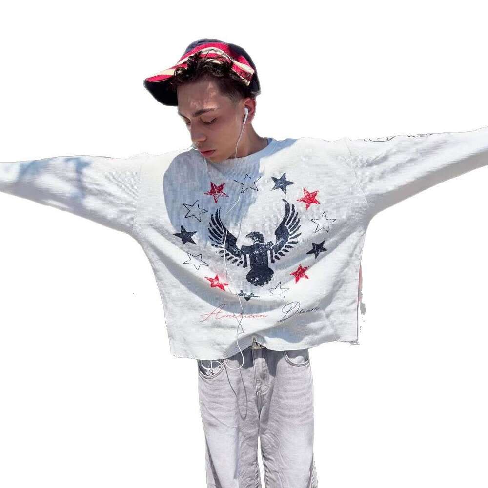 American Street Style USA Flag Letter Print Pattern Unisex Fashion Loose Pullover Top