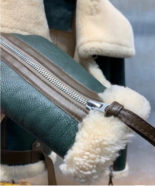 Women's Motorcycle Coat Green Stitching Large Lapel Padded Short Fur One Sheep Shearing Coat Patchwork Thick Faux Luxury Biker Belt Fur Jacket Wi