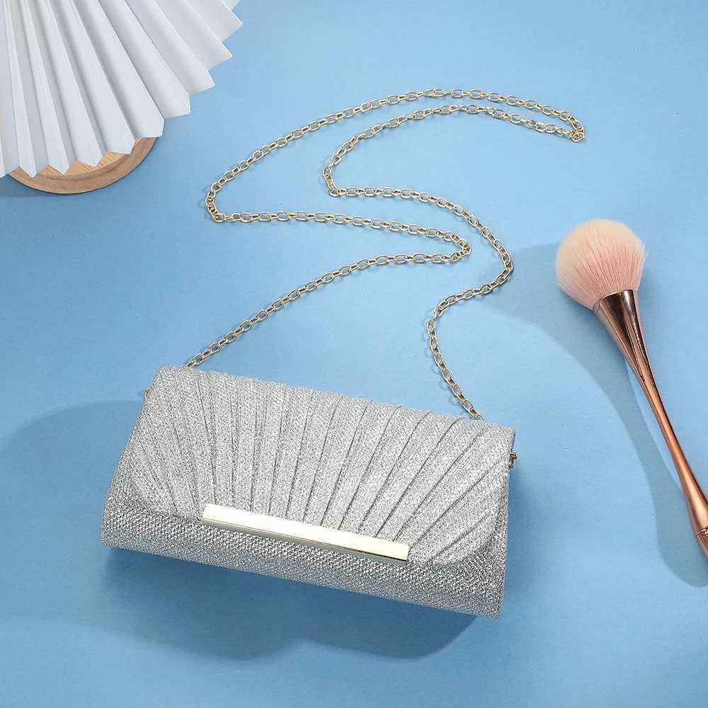 Shiny Metal Patch Decorated Envelope Clutch Bag with Wrinkles Texture for Party Bridal Wedding Evening Handbag H251027