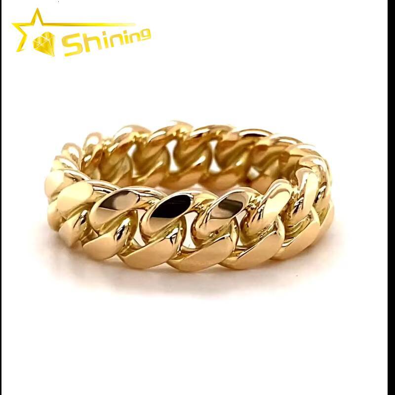 Custom 8mm 10mm 10K Real Gold Cuban Link Ring for Men