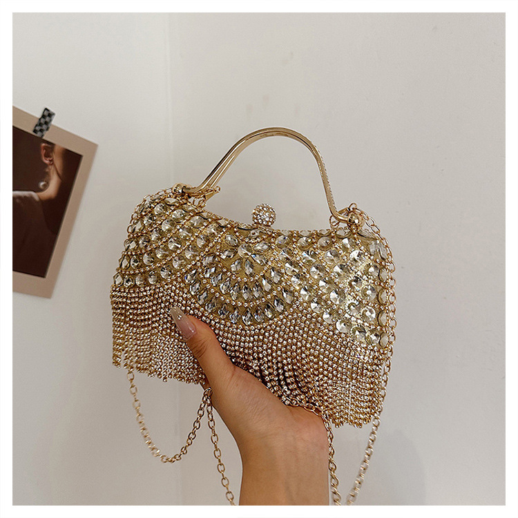 2025 New European and American style rhinestone evening clutch bag tassel hand-held banquet bag fashionable celebrity evening wear shoulder crossbody 