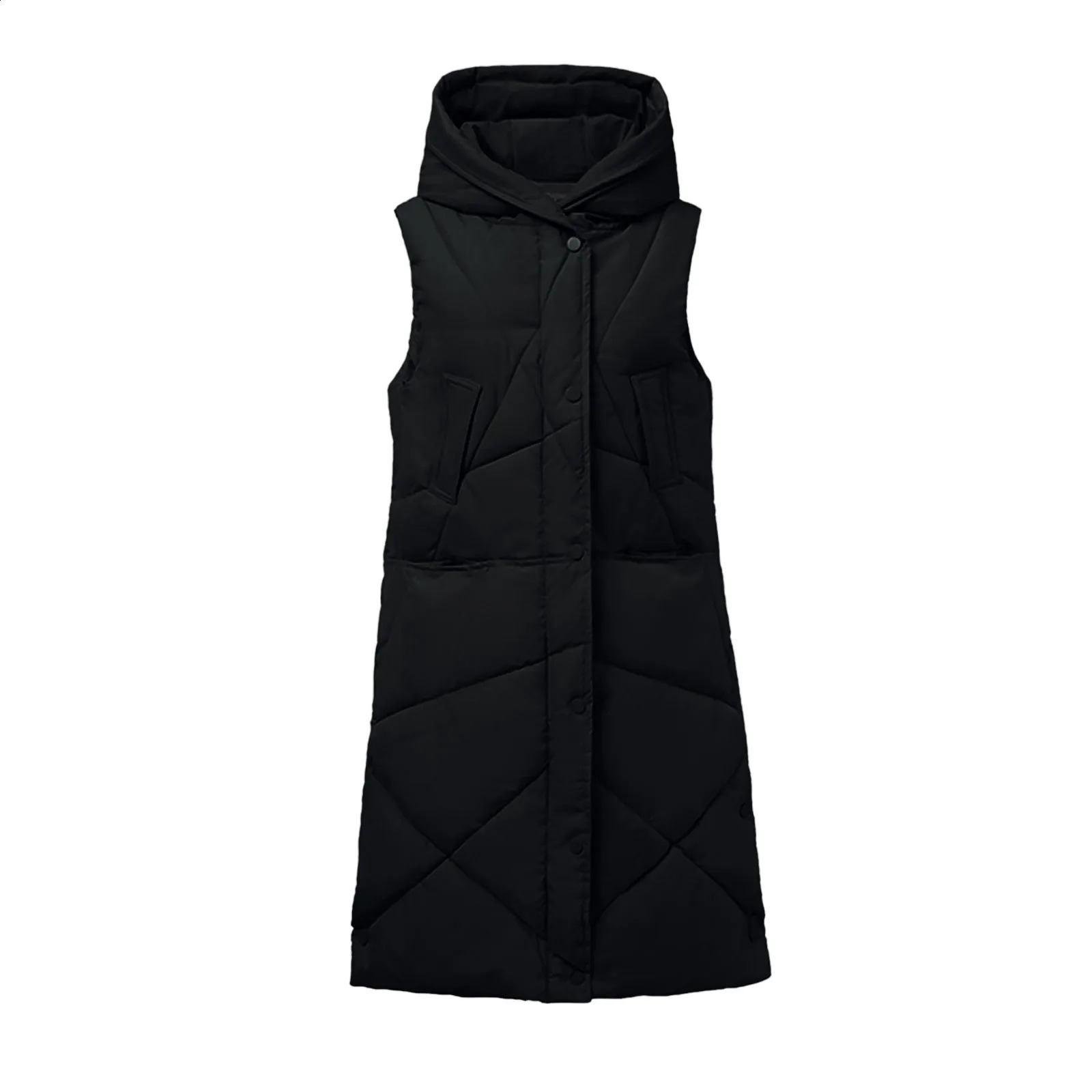 Sleeveless Coat Sweater Vests For Women Long Hoodie Warm Down Coat With Pockets Quilted Outdoor Jacket Vests Woman Winter 251027