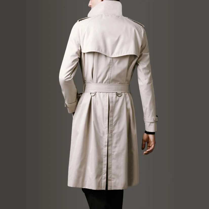 Mens MediumLong Khaki Trench Coat Single Breasted Slim Fit Monochrome 3XL Spring Autumn Wear X2510281