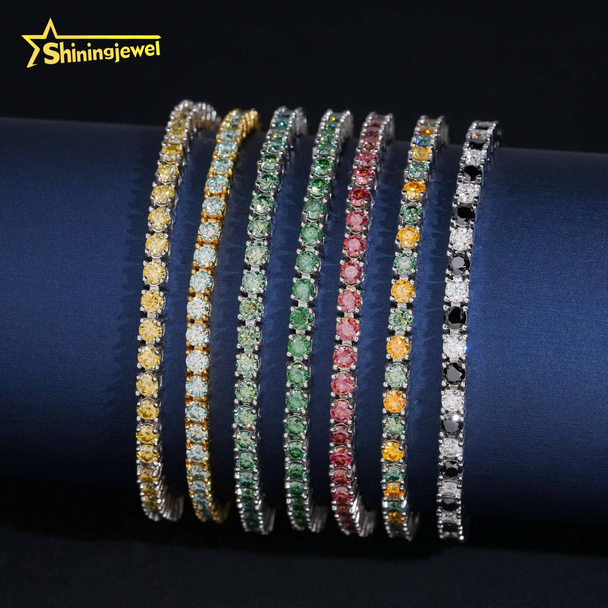 Hip Hop Jewelry 3MM Color Moissanite Diamond Tennis Bracelet 925 Silver Iced Out Moissanite Diamond Pass Diamond Tester