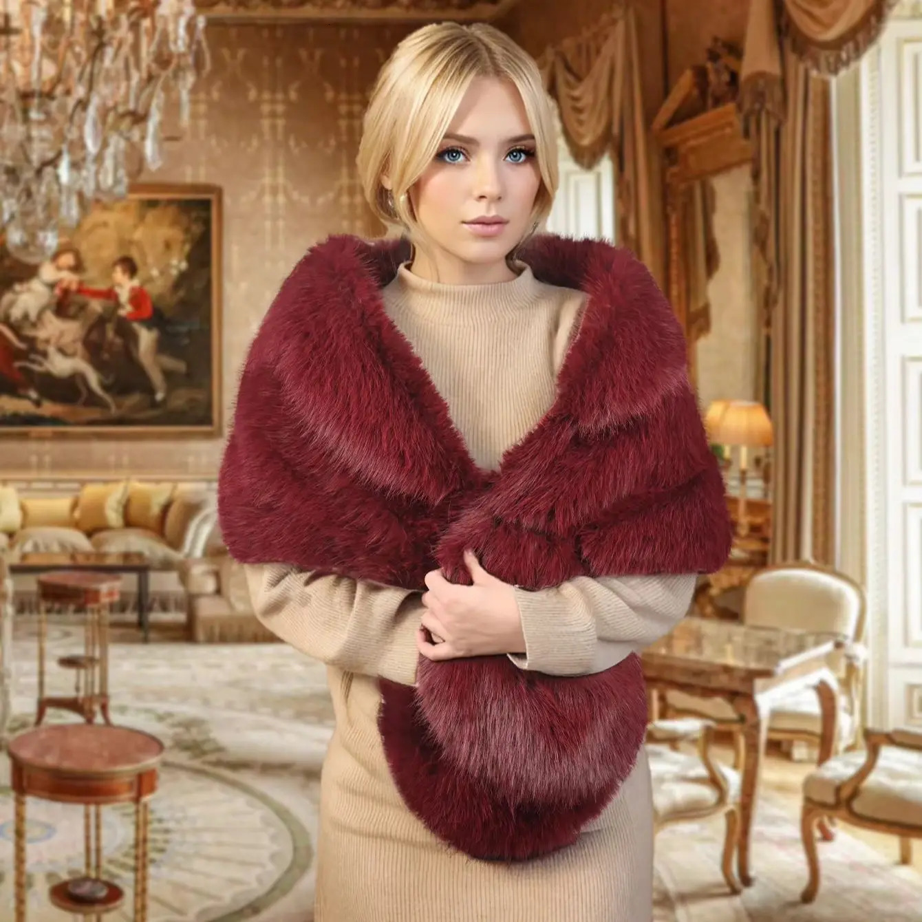 A Handmade Polyester Fox Fur Womens Fashion Shawl Wedding Party Clothing Warm Wear 251024
