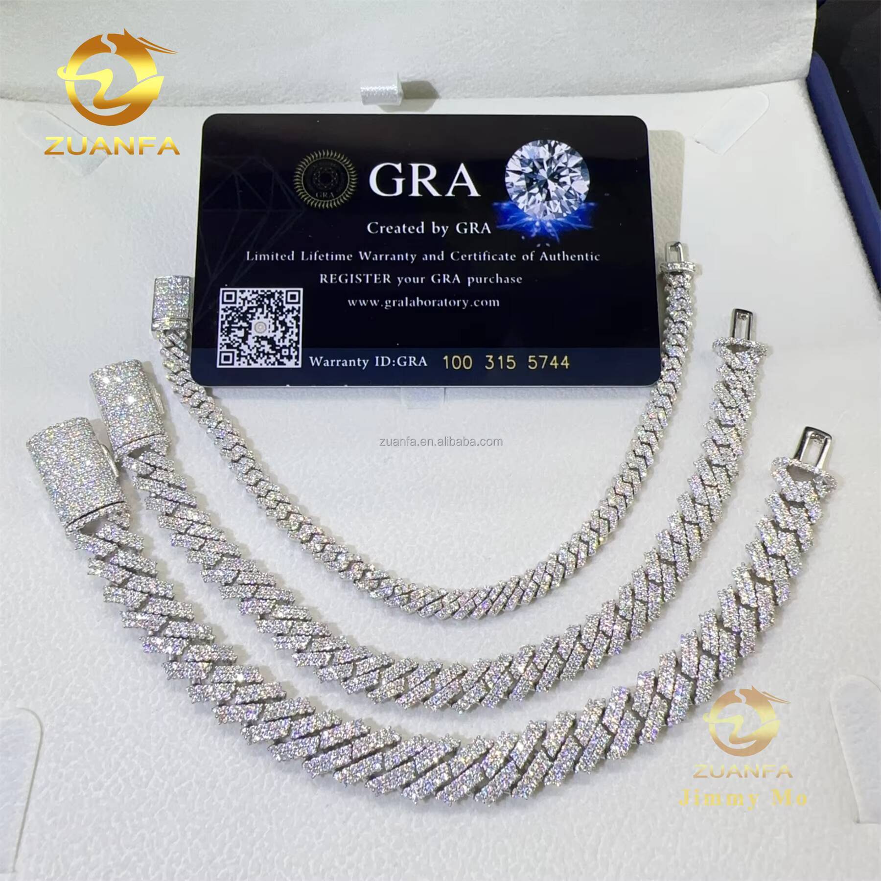 Bulk Stock 5mm 8mm 10mm FL Moissanite Diamond Hip Hop Jewelry 925 Sterling Silver Prong Setting Square Cuban Link Bracelet Men