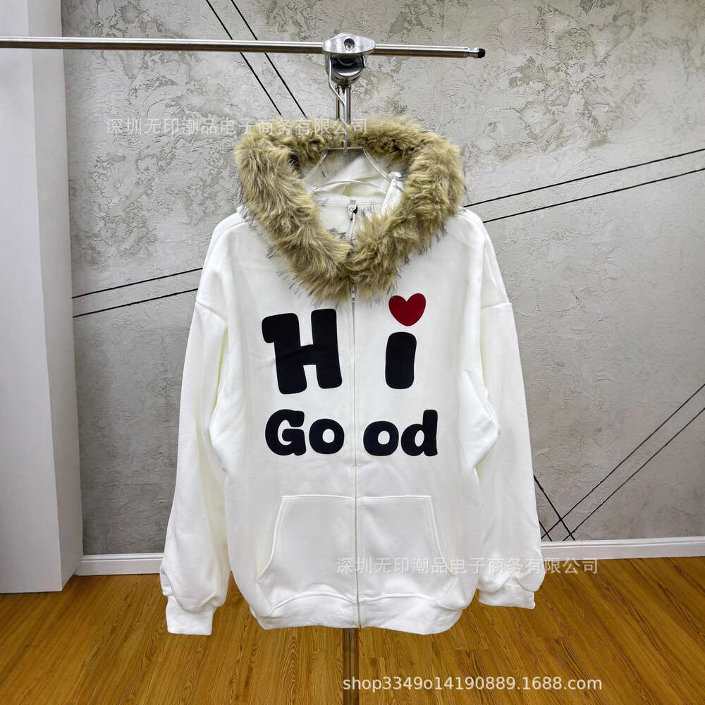 American-style Winter Street Cool Letter Print Pattern Zipper Hoodie