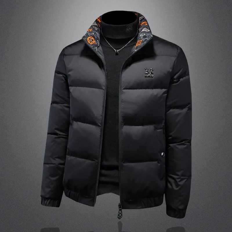 Mens Stand Collar White Duck Down Jacket Glossy Surface Warm Outerwear Casual Trendy Korean Slim Fit Autumn Winter New Style T251028