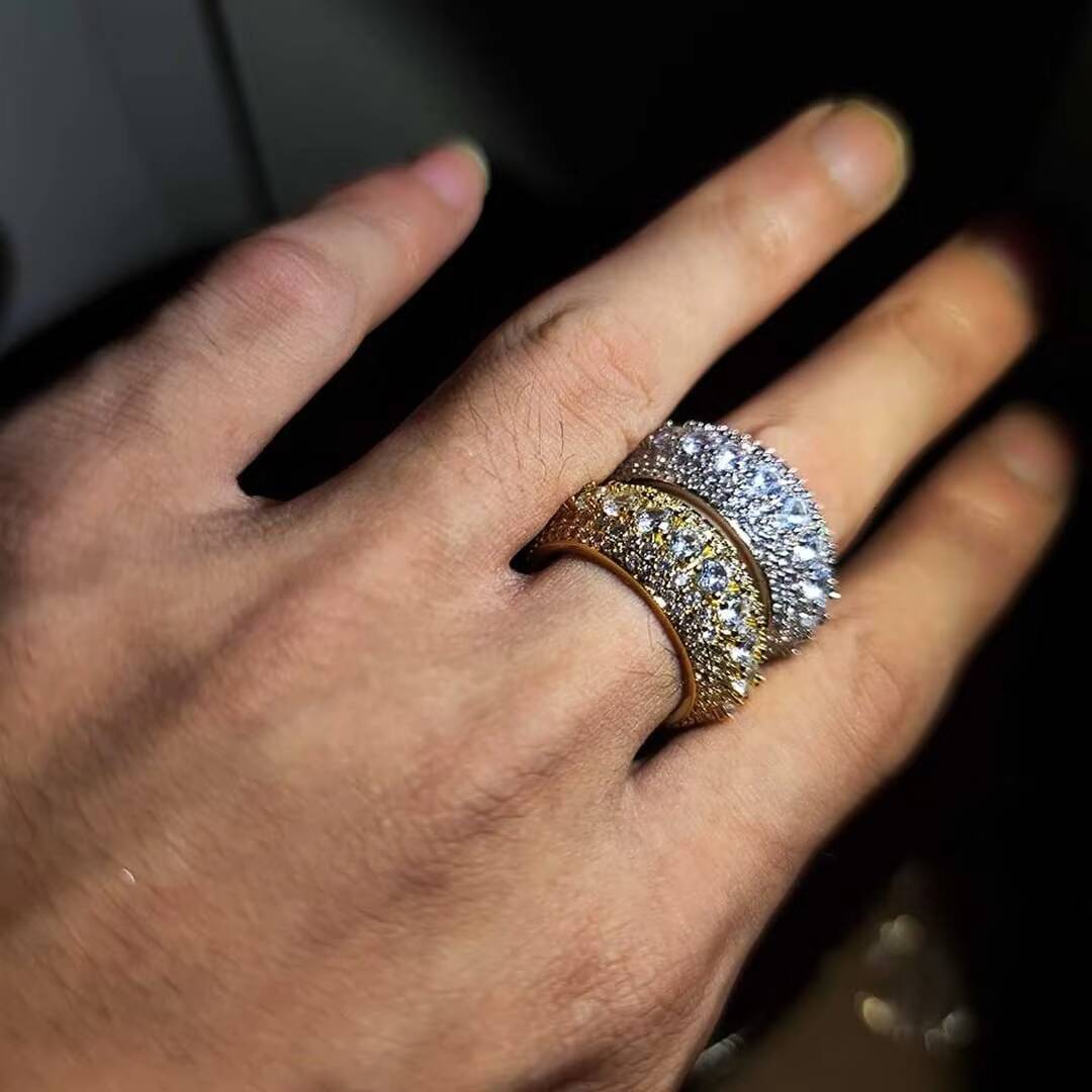 Hip Hop Custom Men Jewelry Rotatable Rings VVS Moissanite Diamond Cuban Rings