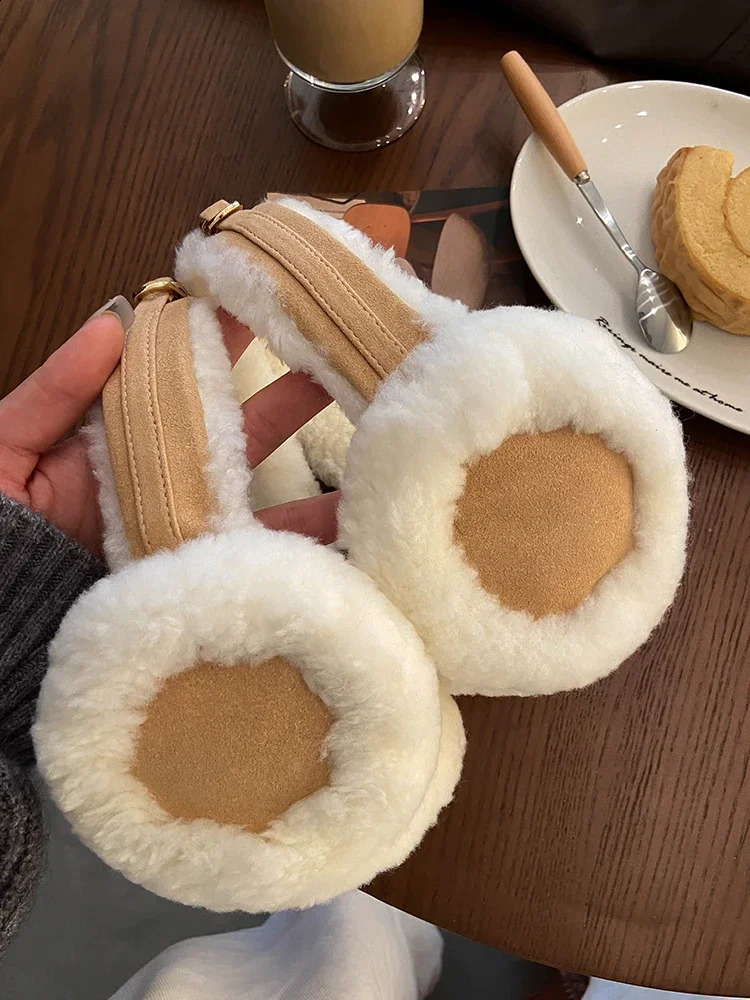 2024 Wool Ear Warmer Winter Sheepskin Ear Muffs for Women Men Soft Warm Solid Earflap Outdoor Cold Protection EarMuffs Ear Cover 251027