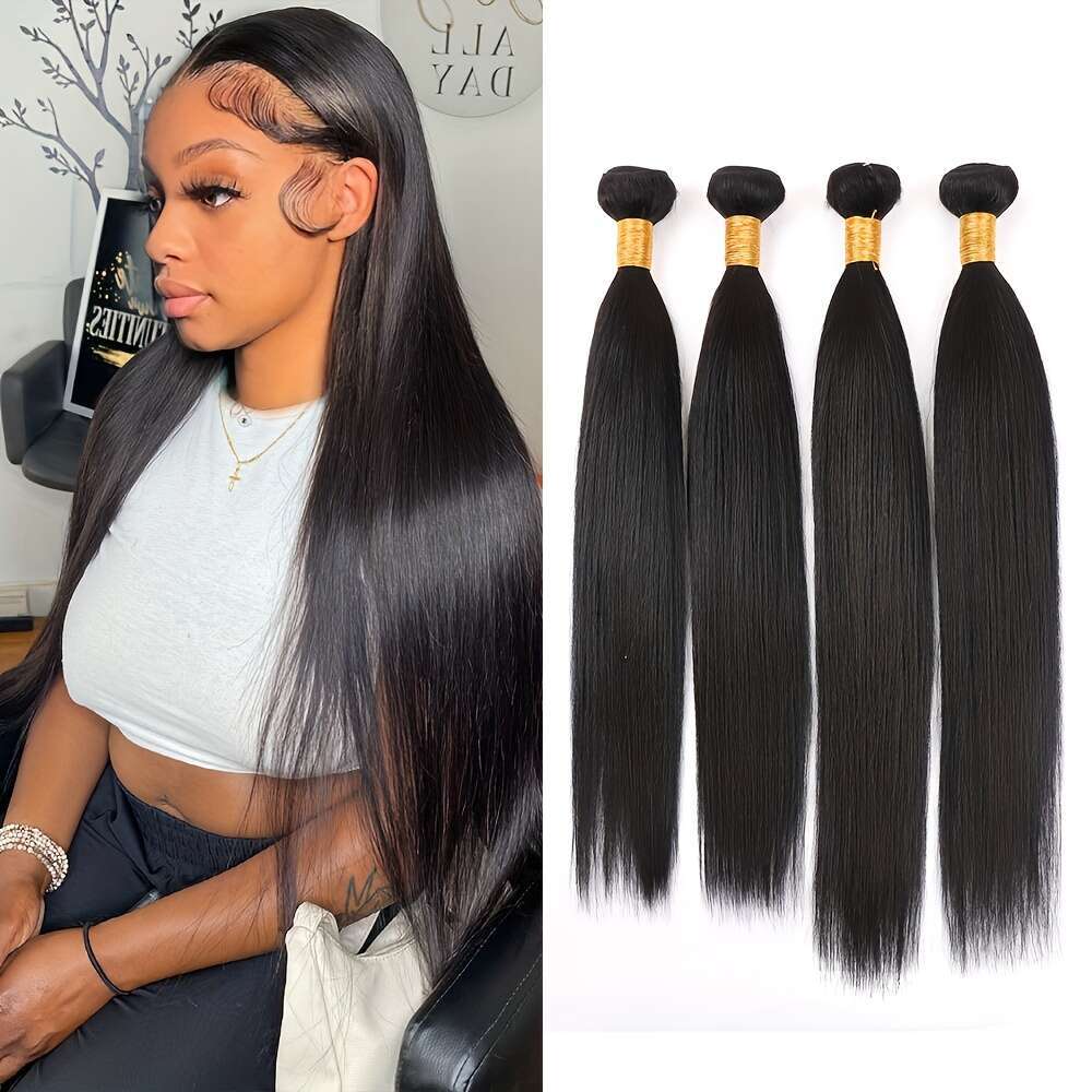 4 Bundles Brazilian Virgin Human Unprocessed Bone Straight Weave Women, Smooth Black With Golden Tips, Perfect For African American Hair