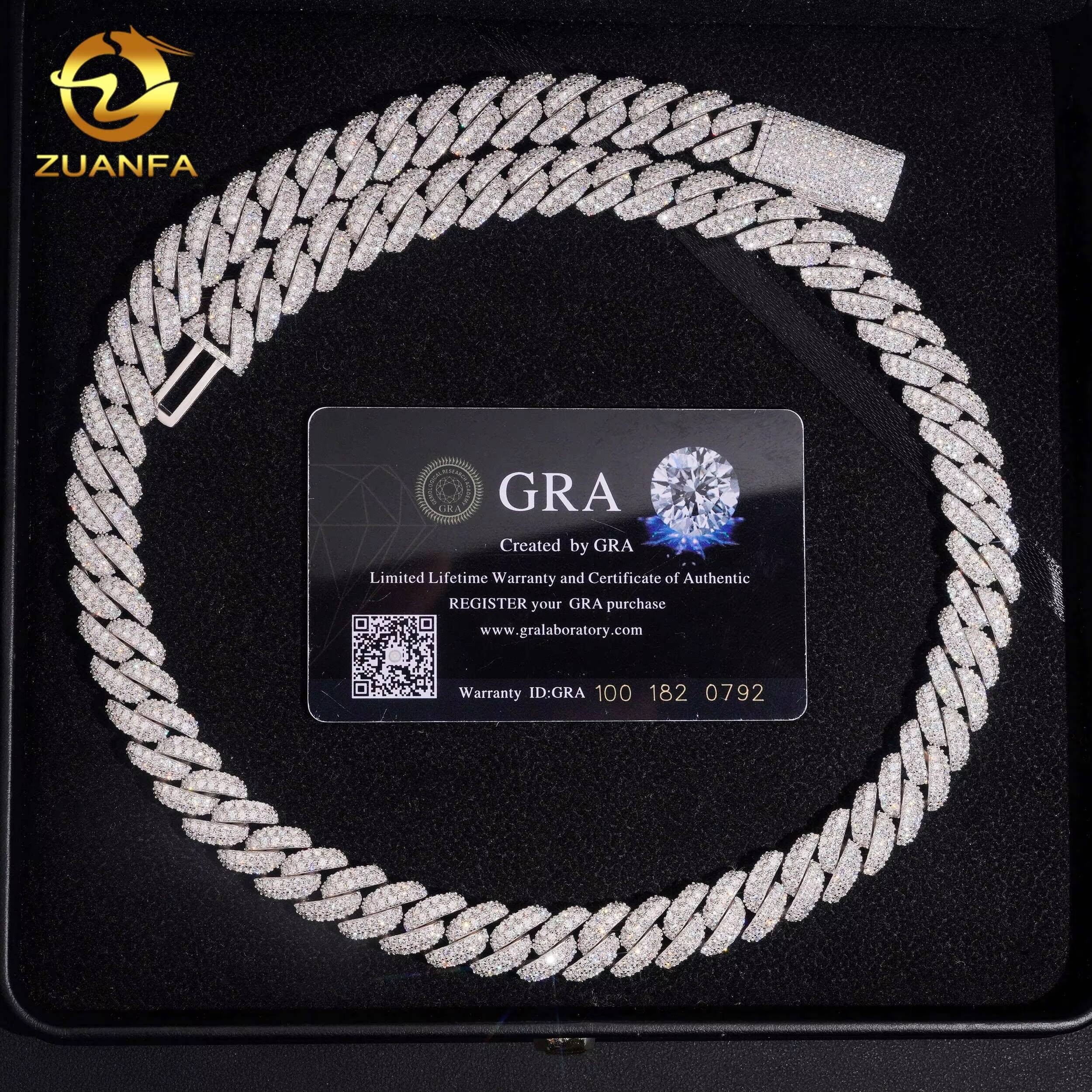 13mm Solid 925 Silver VVS Moissanite Cuban Link Chain Hip Hop Jewelry Moissanite Cuban Chain Moon Shape Link