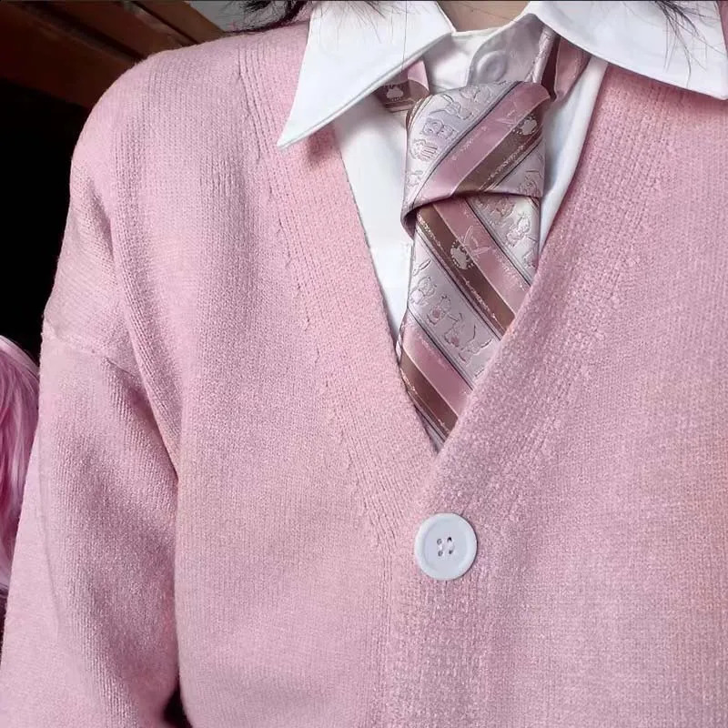 cosplay pink cardigan sweater Japanese cardigan Vneck knit sweater jacket is perfect for JK uniform matching 251027