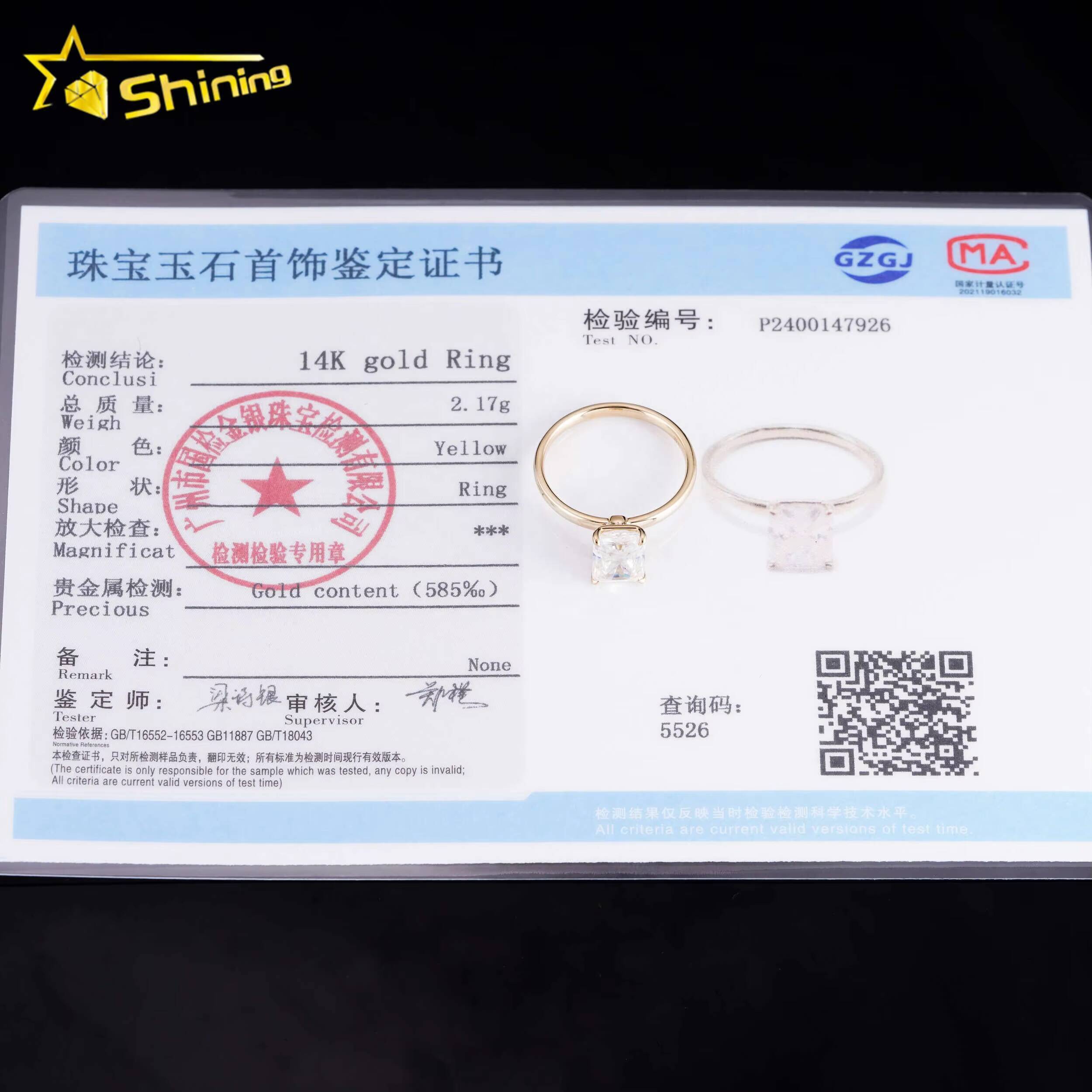 Luxury 2ct Solitaire Diamond Radiant Cut D VVS 14k Gold Moissanite Engagement Wedding Ring