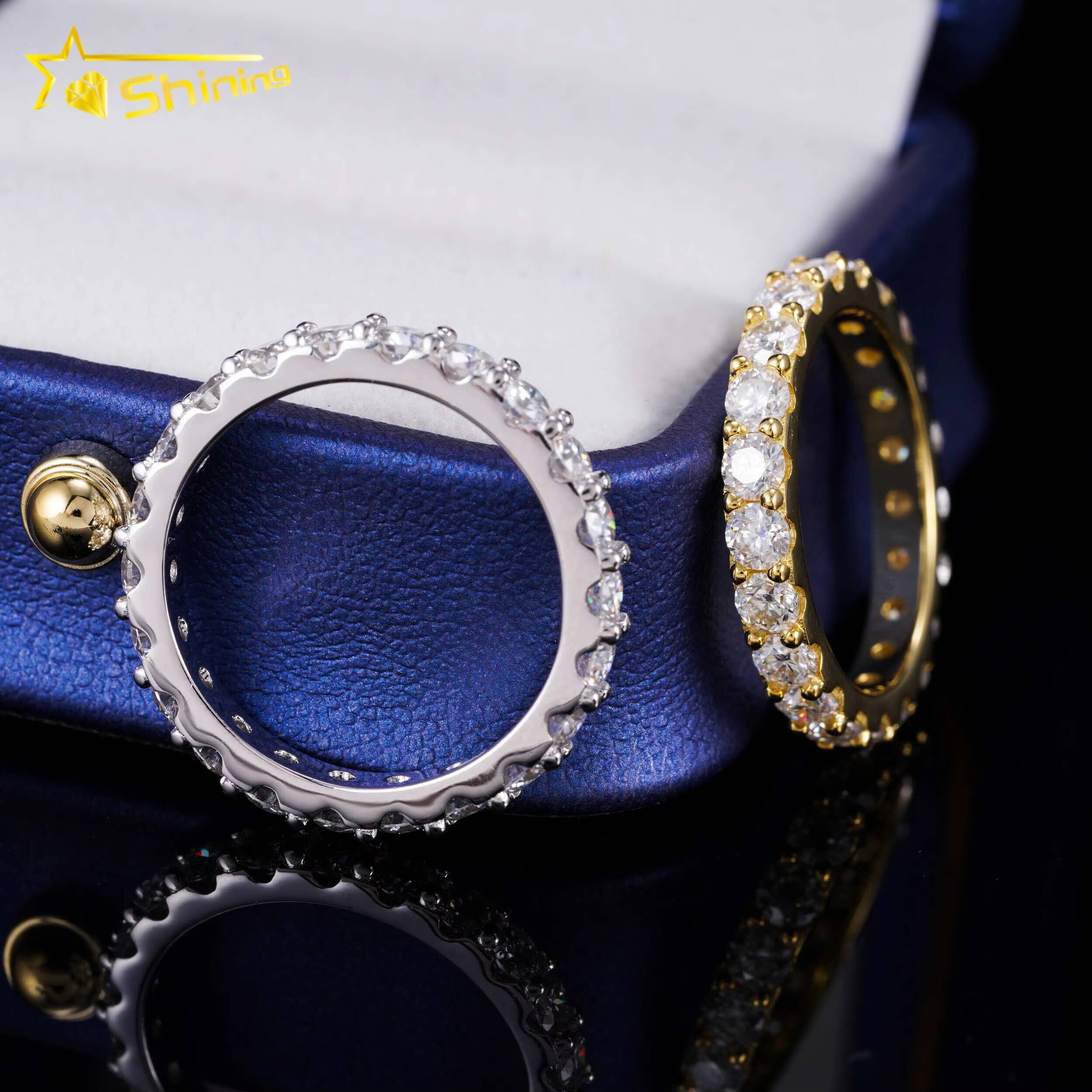 Wholesale Price 3mm Width 925 Sterling Silver Eternity Band Ring Iced Out Vvs Moissanite Diamond Engagement Hip Hop Ring