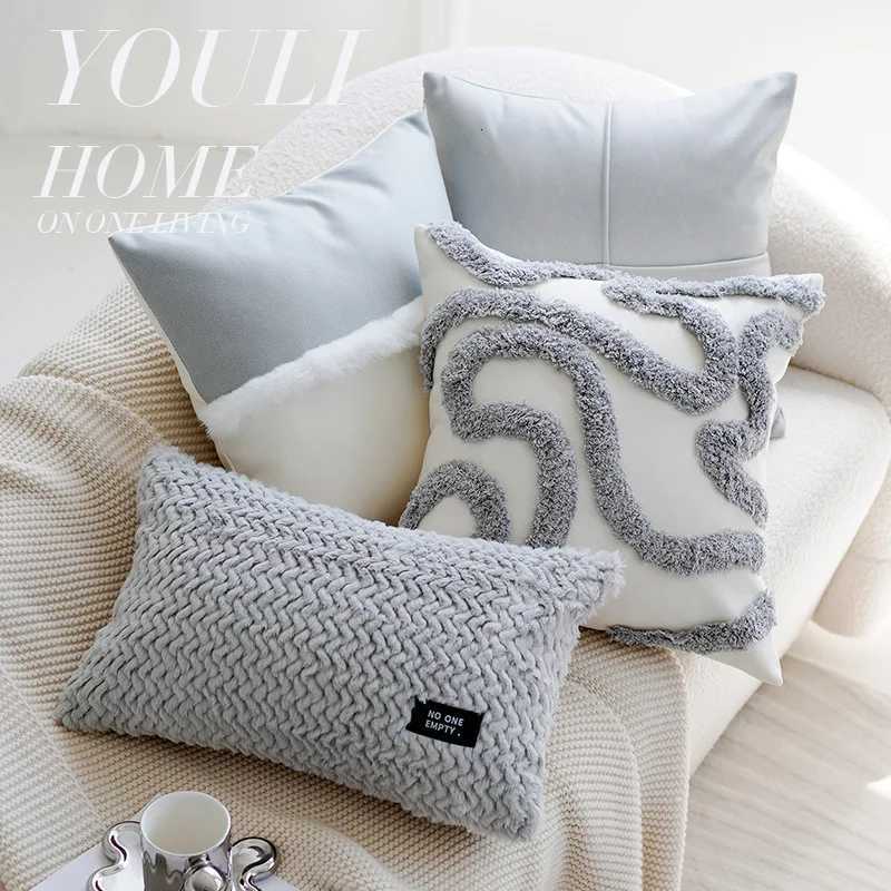 Pillow Case 30X5045X45CM Splicing Cream Gray Throw Cover Light Luxury Stamping Waist Cushion Cover Decor Home Decorative case C251028