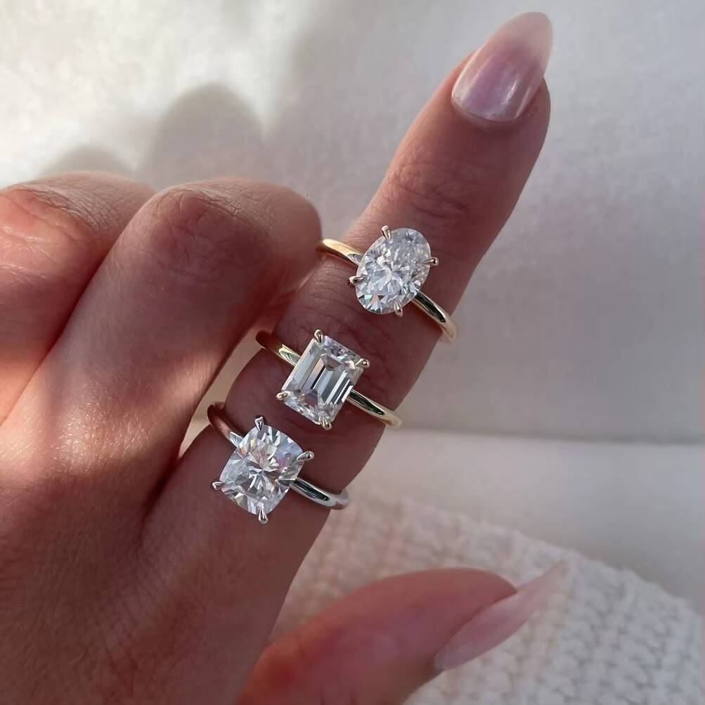 Fine Jewelry S925 Sterling Silver Moissanite Diamond Wedding Rings 18K Solid Gold Solitaire Oval Moissanite Engagement Ring