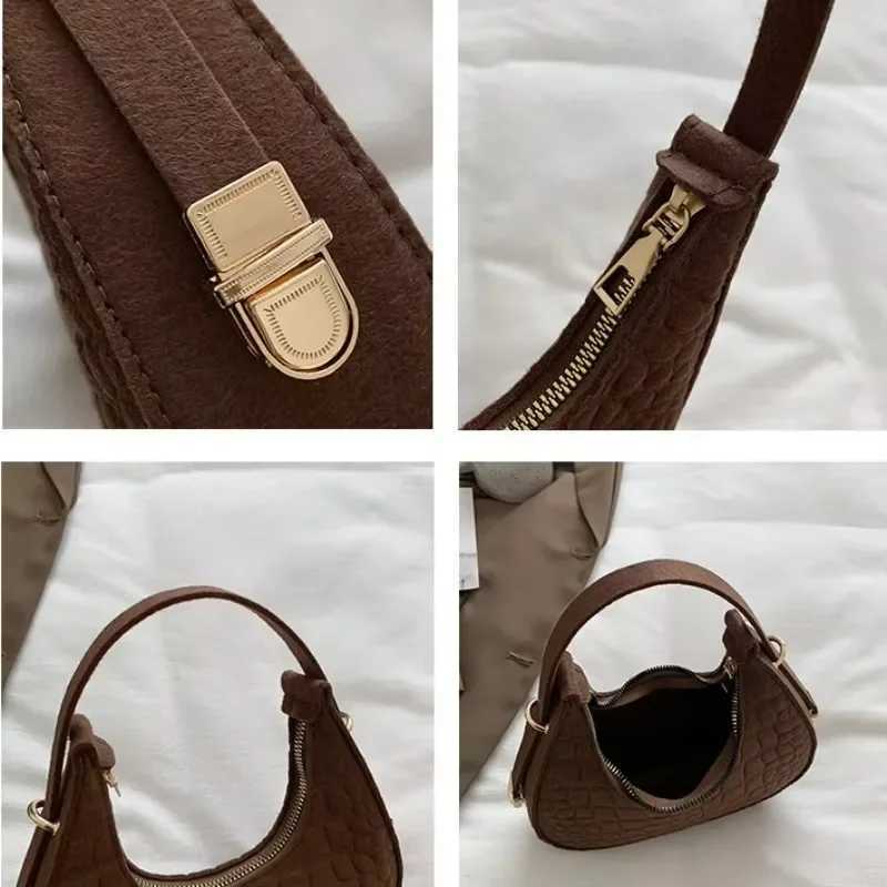 Fashion Luxury Design Felt Shoulder Hobo Bag Women Clutch Handbag Purse Female Solid Color Underarm Bag Small Shopper ToteW251028