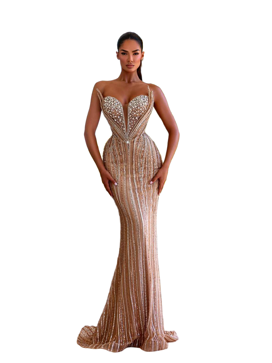 Exquisite Evening Dresses Sleeveless Pearls Rhinestones For Woman Birthday Party Prom Special Occasions Dress Customized