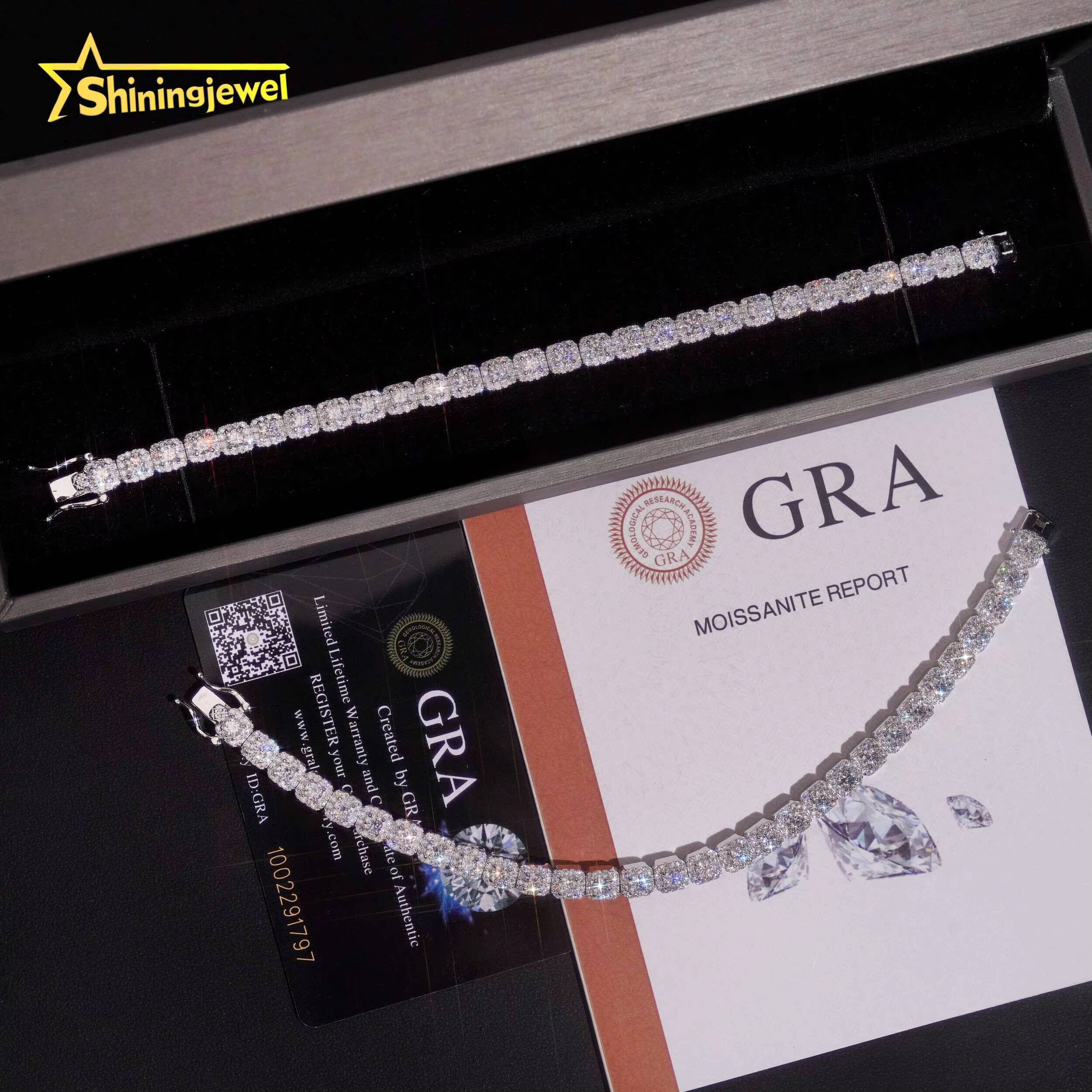 6mm Moissanite Tennis Chain Hip Hop Jewelry Iced Out Moissanite Bracelet Women 925 Silver TableTennis Engraved Gift