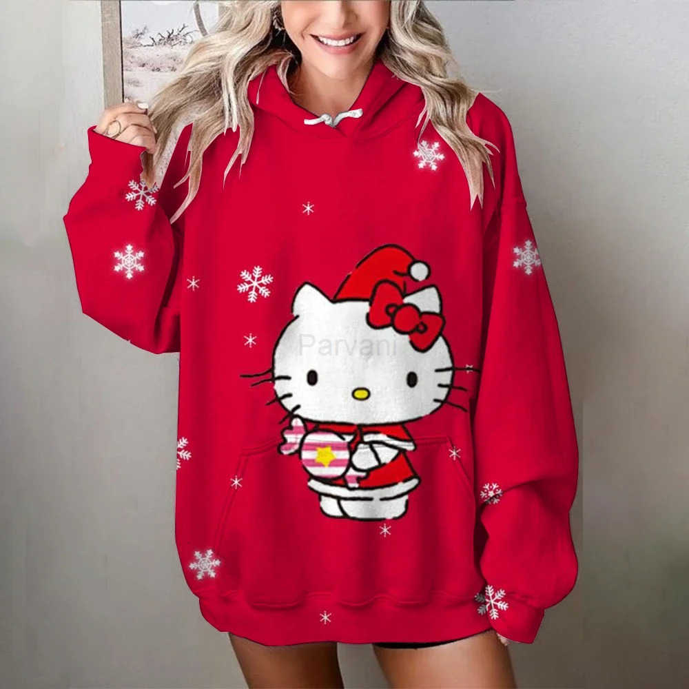 Sanrio Hello Kitty Kuromi New Autumn Christmas Cartoon Printed Hoodie Pullover Fashion Casual Cute Womens Clothing Girl Long Sleeved L251028