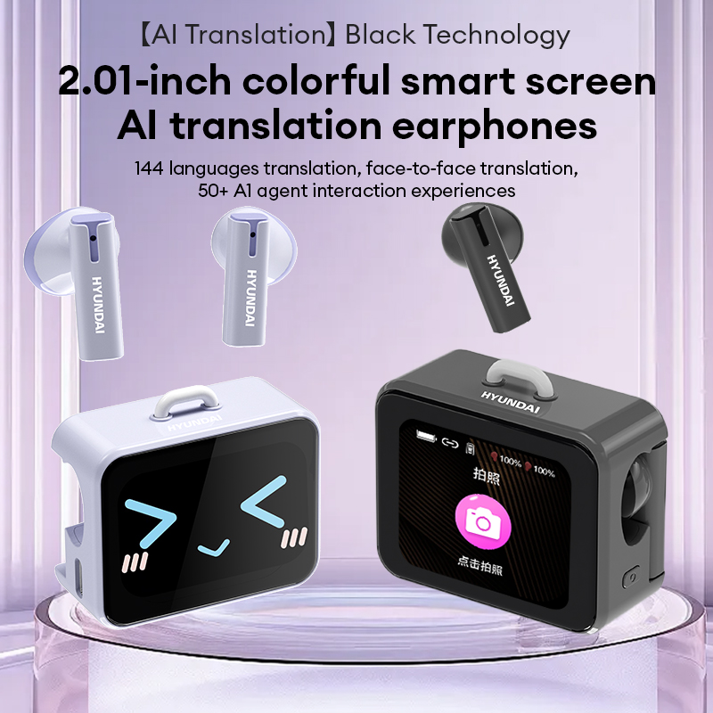 HYUNDAI AI Translator TWS Headphones HY-C19 LCD Touch Screen Wireless Bluetooth V6.0 Earphones Sport HD Stereo Sound Longlife Earbuds