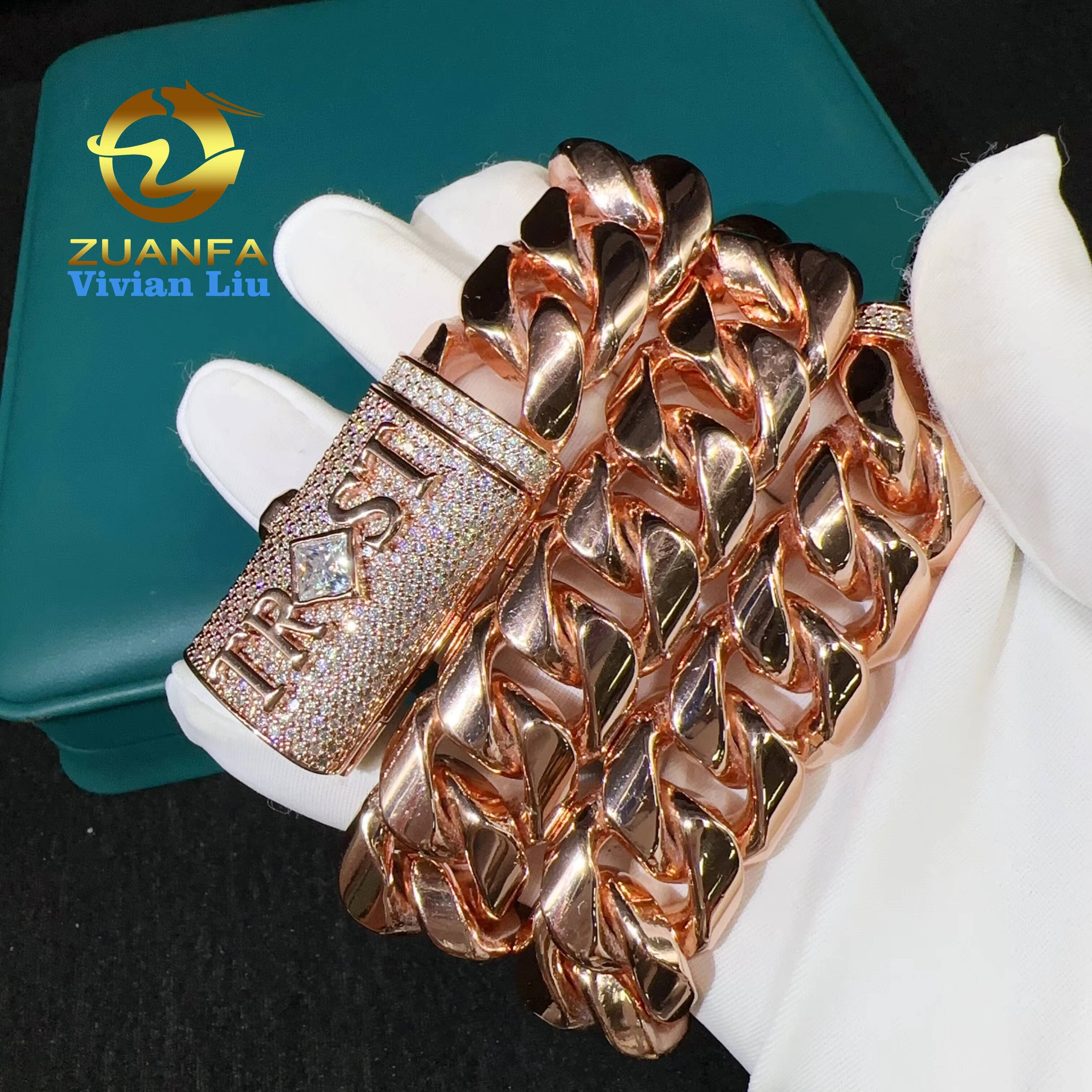 Cuban Chain Necklace Custom Vvs Moissanite Clasp Iced Out Jewelry Bracelet Men Hip Hop Plain Silver 999 Cuban Link Chain