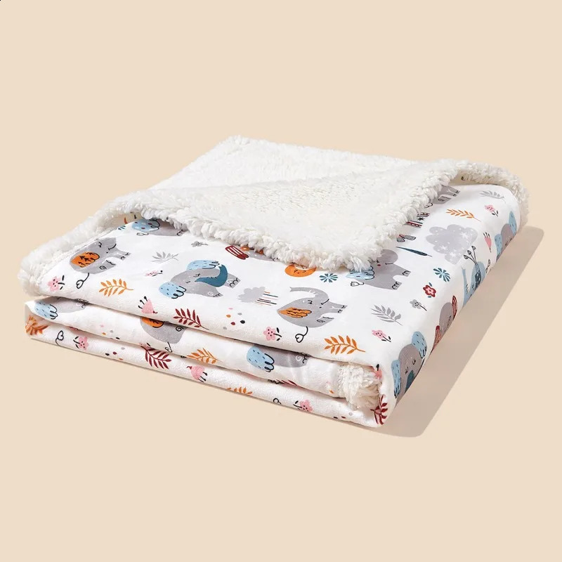 born Autumn Winter Printed Doublelayer Thick Lamb Wool Blanket Cartoon Children Blanket Baby Stroller Blanket Nap Blanket 251027