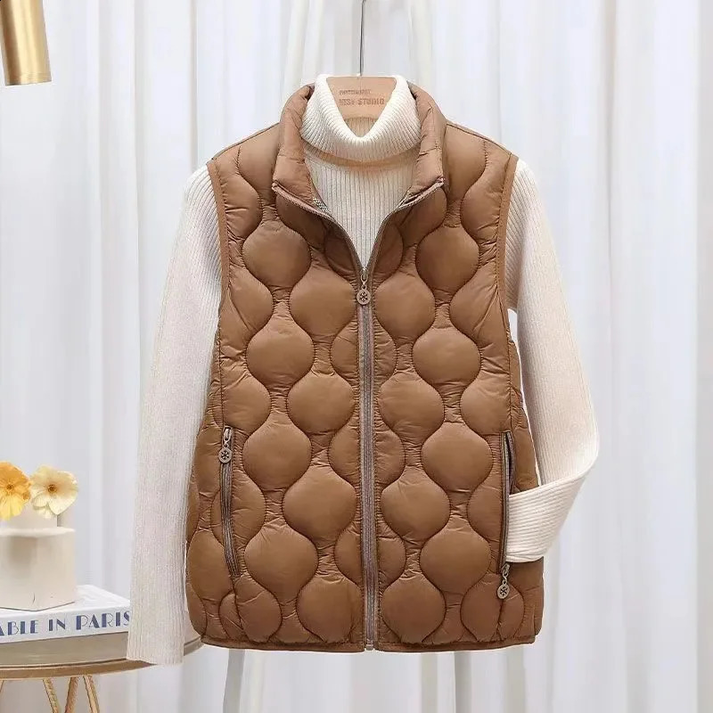 Lightweight Womens Down cotton Vest Jacket Mom Stand collar Waistcoat Autumn Winter Short Warm Vest Coat Casual Outwear Top 251027