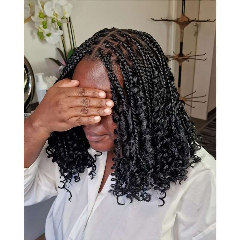 14 Inch Bob Spiral Knotless Box Full Braid Women Frontal Blended Braided Wig With Boho Curls Lace Front Braids Wigs For Daily Halloween, Christmas, Ne