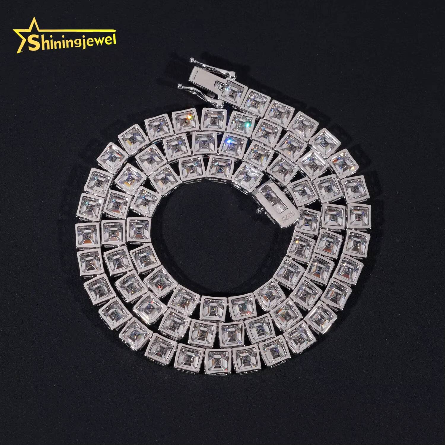 Wholesale Hip Hop Jewelry 925 Sterling Silver Fashion Necklace VVS Asscher Cut Diamond Iced Out Moissanite Tennis Chain Necklace
