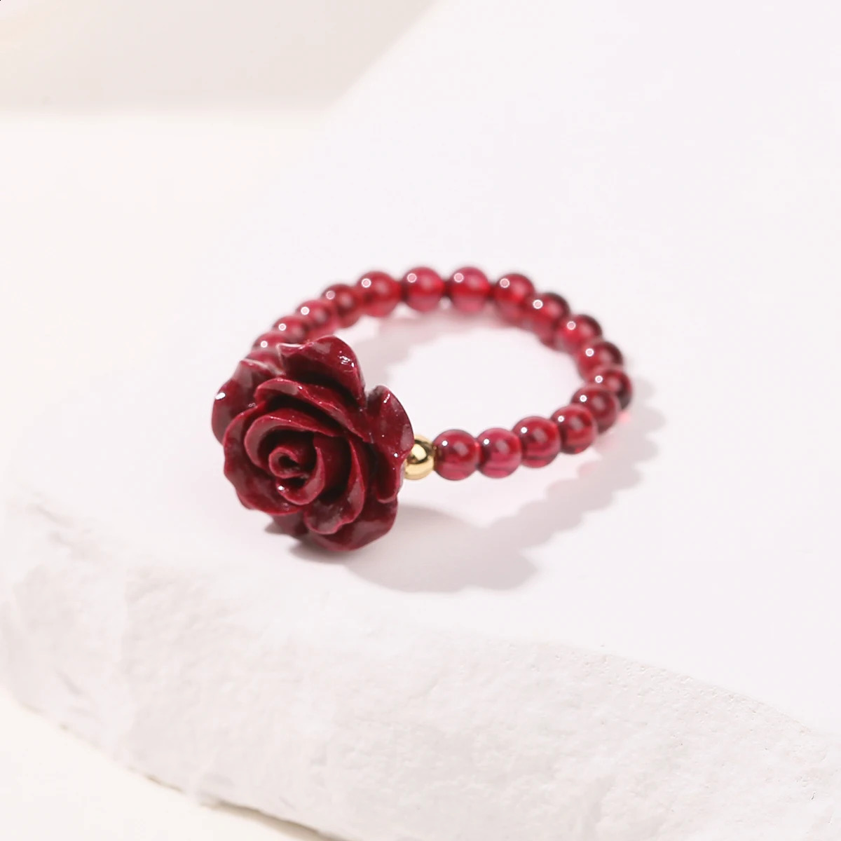 JD Natural Stone Garnet Bead Stretch Rings Women Fashion Elegant Handmade Gemstone Reiki Healing Finger Rings Jewelry Gifts 251023