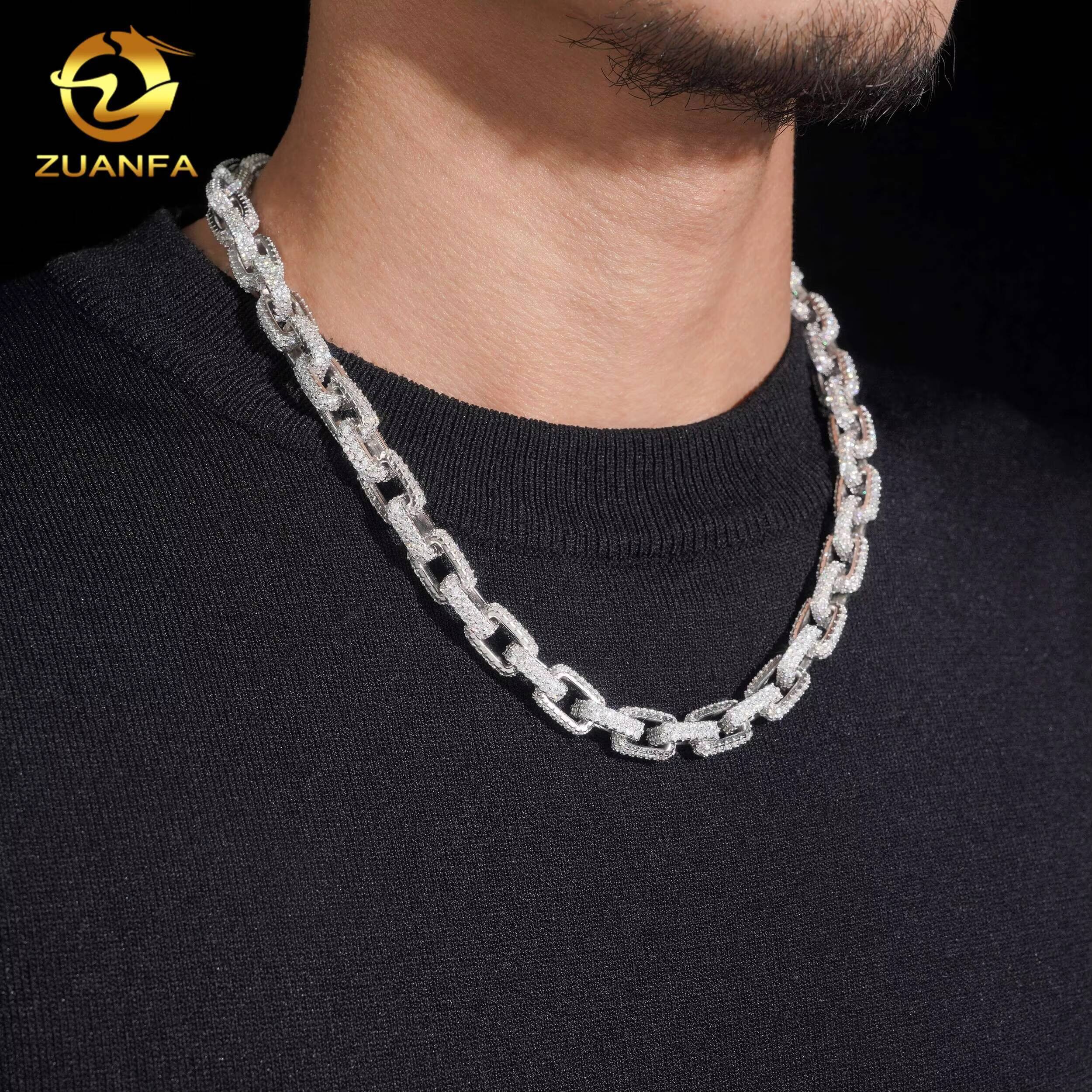 10mm Moissanite Hip Hop Jewelry Moissanite Diamond Cuban Link Chain 925 Silver Iced Out Cuban Chain Square
