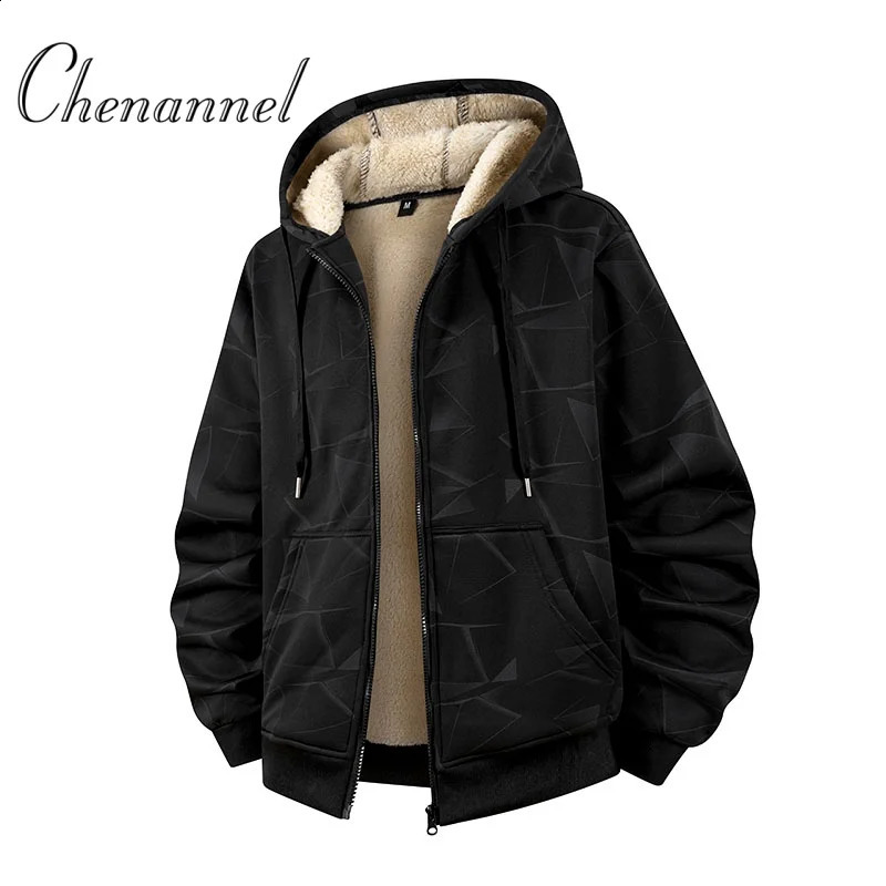 Autumn and Winter Lamb Fleece Coat Mens Trendy Print with Thick Hoodie Jacket 251027