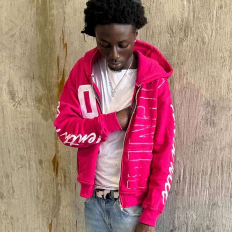 Street Hip-Hop Trendy Personalized Letter Print Hooded Cardigan Zipper Sweatshirt Loose Unisex Jacket