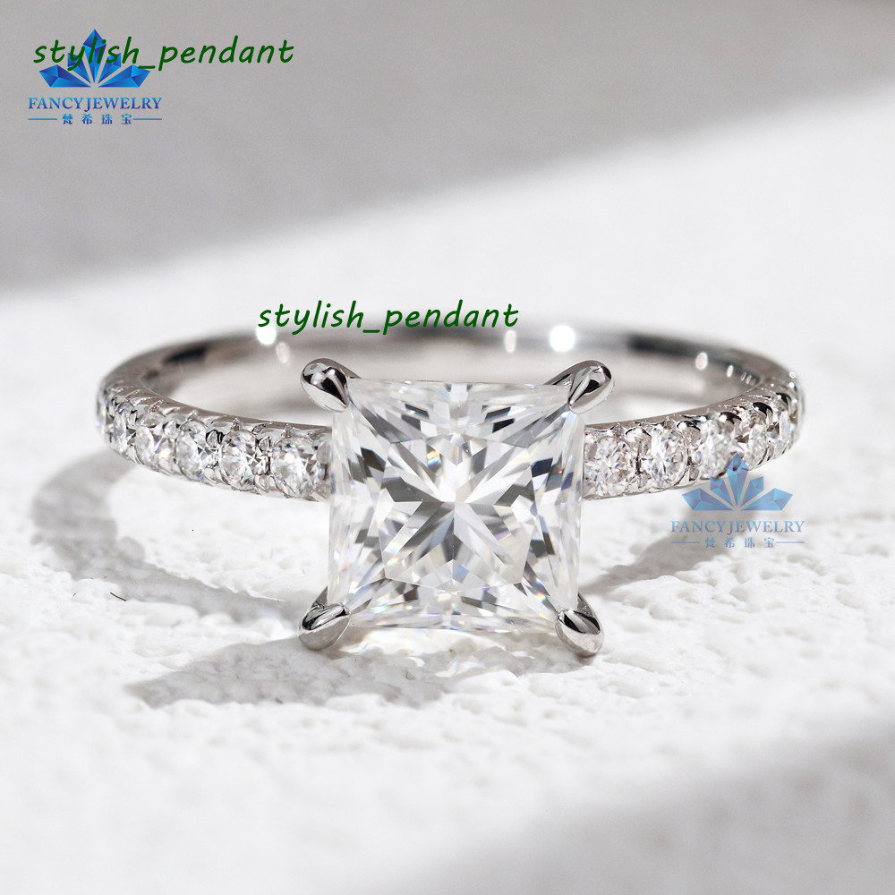 Solid 925 Sterling Silver Princess Cut Ring 2ct Moissanite Lab Diamond Engagement Jewelry 18K Gold Plated VVS Ring Moissanite