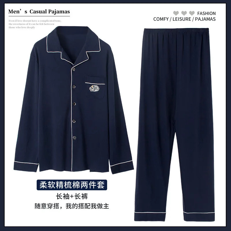 Large Size Pajamas Suit Men Spring Autumn Cotton Fat Longsleeved Cardigan Homewear Set Oversized 165Kg Loungewear Male 251017