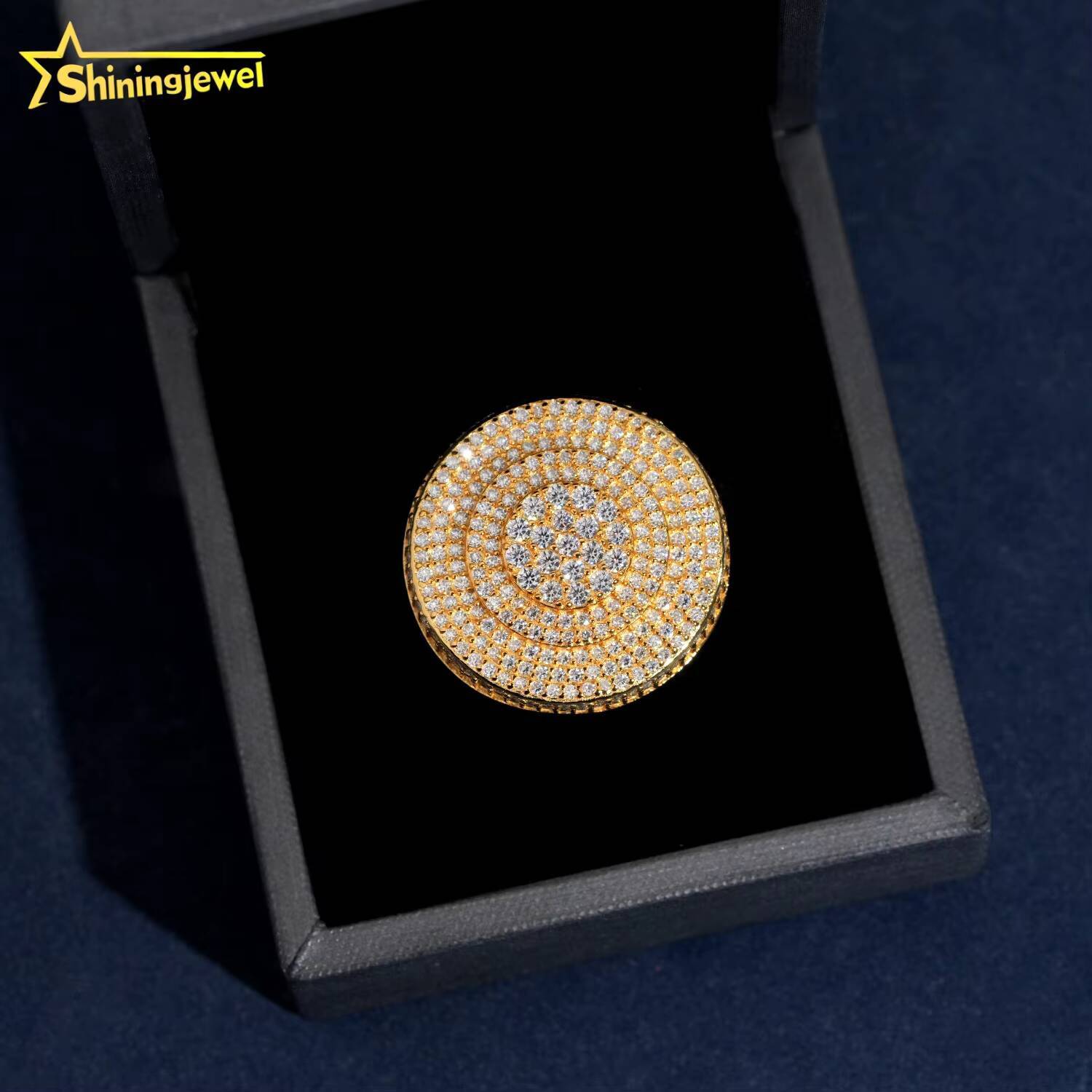 Chunky Championship Ring Round Table Front Top Ring Pass Diamond Tester Hip Hop Jewelry 925 Silver Diamond Moissanite Men Ring