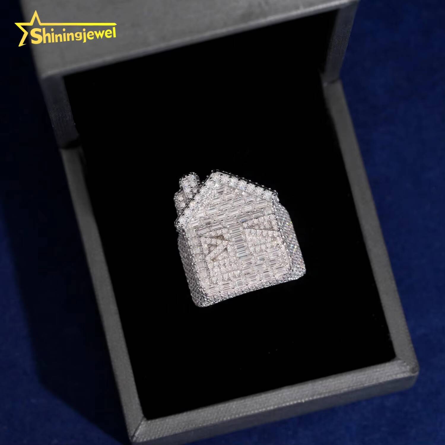 Fashion Hip Hop Style House Design Iced Out Men Ring 925 Sterling Silver VVS Moissanite Jewelry Custom Diamond House Rings