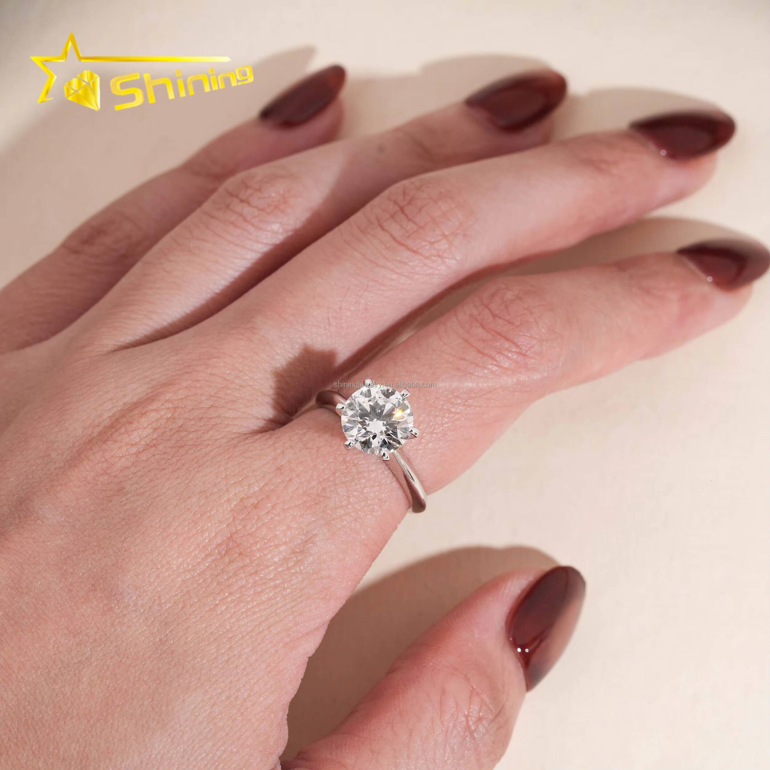 Customized Bridal Jewelry 18K White Gold Luxury Fiance Engagement Ring 3Ct Round Brilliant Lab Grown CVD Diamond Solitaire Ring